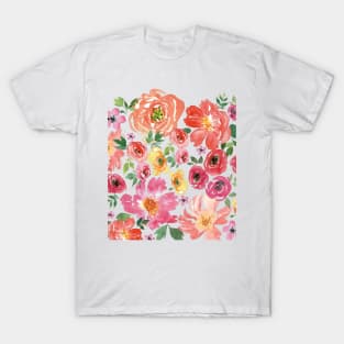 Watercolor Burgundy Elegant Flowers Arrangement Clipart -Bouquets and Individual Elements Seamless Pattern T-Shirt